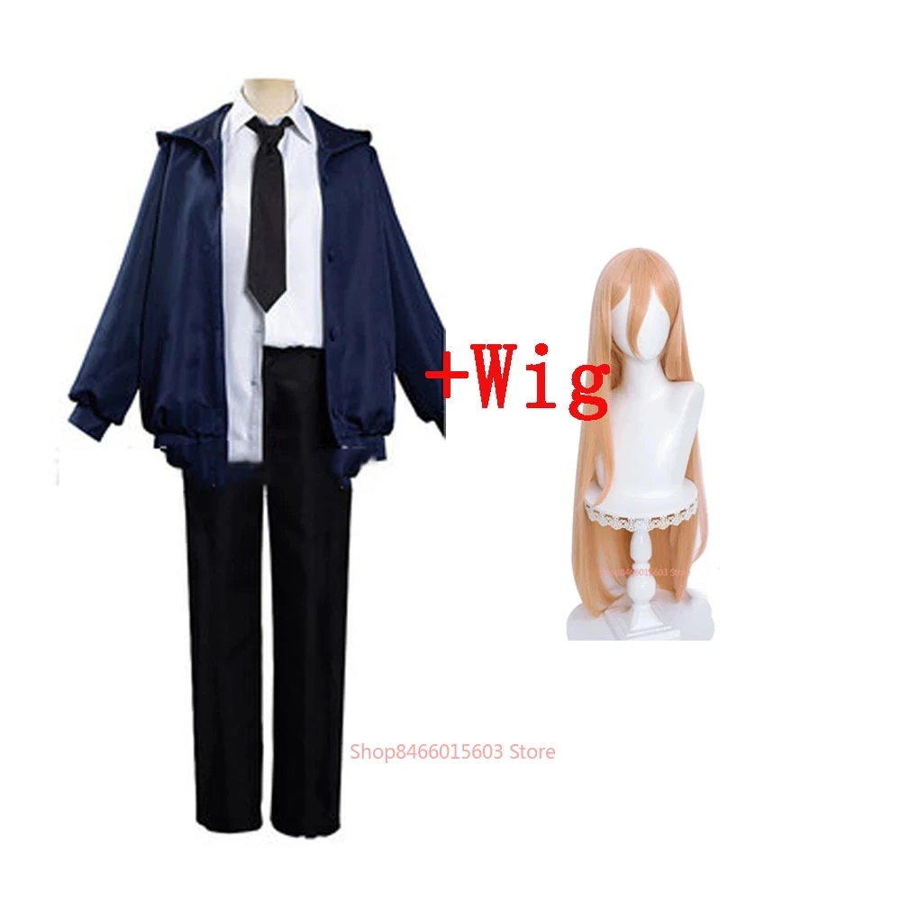 

Anime Chainsaw Power Man Cosplay Costume Uniform Wigs Suit Adult Unisex Casual Blue Jacket Tie Halloween Christmas Party Gifts