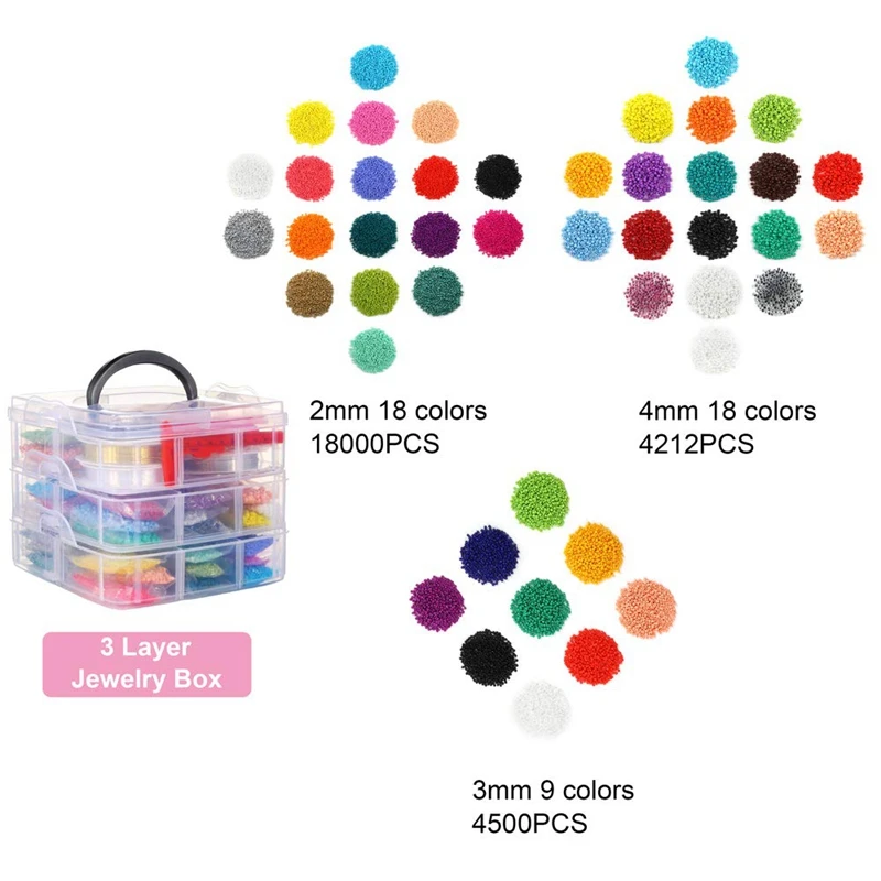 27009 Pieces Glass Seed Beads Kit Multiple Sizes Craft with Small Pony Beading Hoop Earring and Other Accesso | Украшения и