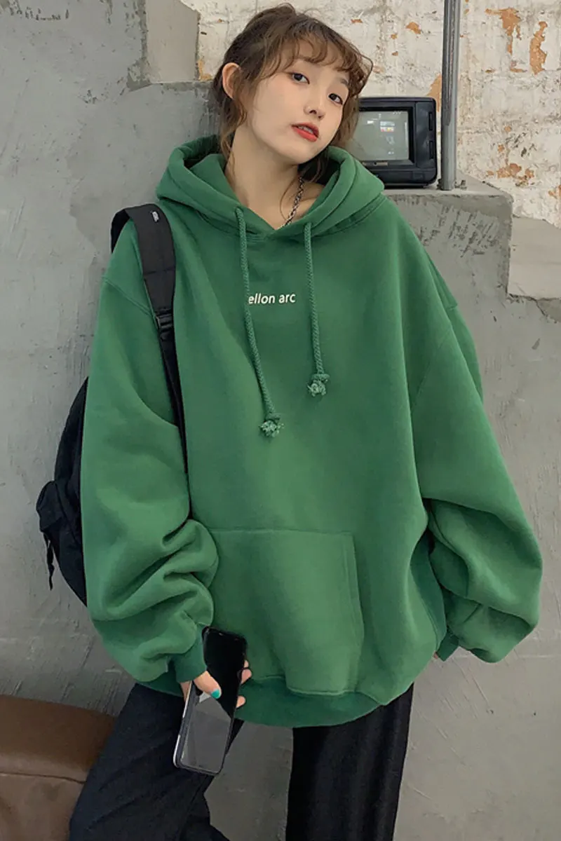 

Hooded sweater women tide ins autumn and winter new loose Korean version lazy wind student thick letter long sleeve top