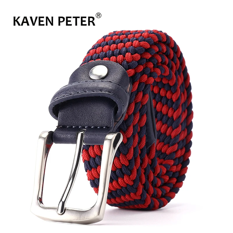 Men Women Casual Knitted Pin Buckle Leather Belt Elasticity Woven Canvas Elastic Braided Stretch Belts Plain Webbing Strap