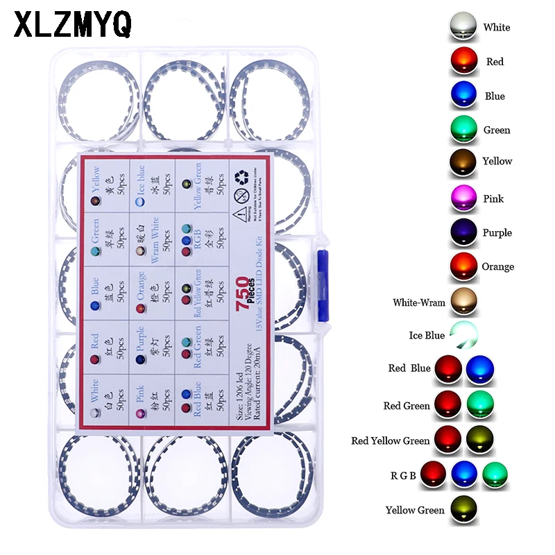 

750 шт. 1206 SMD светоизлучающие диоды DIY Kit белый красный зеленый синий желтый теплый оранжевый розовый фиолетовый RGB со светодиодной подсветкой
