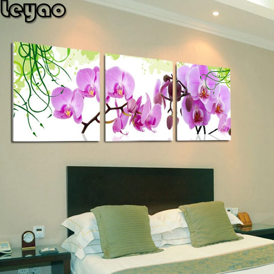 

3 шт. Алмазная настенная Художественная Современная Орхидея, алмазная вышивка, украшение для столовой, картины, Алмазная мозаика, наборы кре...