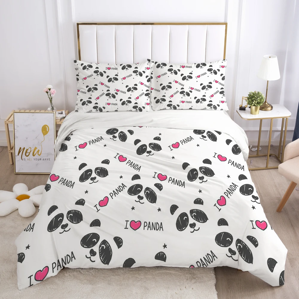 

3D Bedding Set White Duvet Cover Sets Quilt Covers 3pcs Blanket Case Bed Linens Cartoon Queen Size 230x230cm Panda Bed Linens