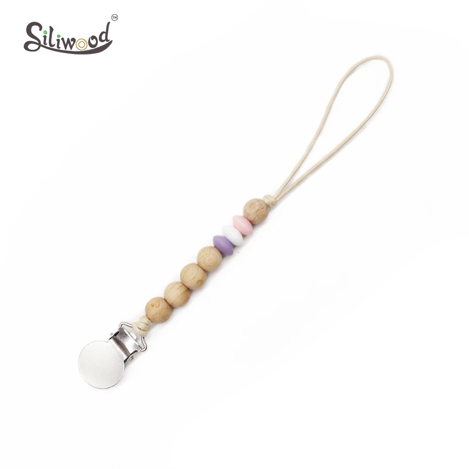 Baby Pacifier Clips Wooden Chain Beads Dummy Soother Clip Holder Nipple Attachment Wood Teether | Мать и ребенок