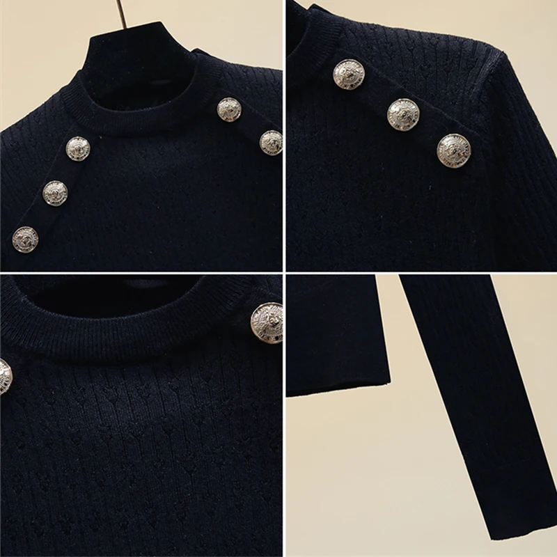 

Jumpers Button Fall Clothes For Women 2020 winter Knitted Sweater Long Sleeve Woman Sweaters Black Pull Femme Hiver