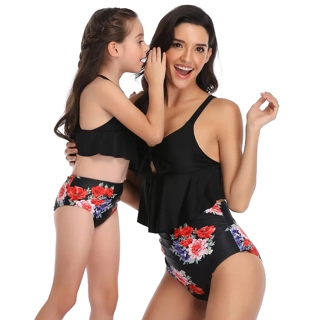 Новый Модный летний купальник из двух частей с принтом для матери и дочери
