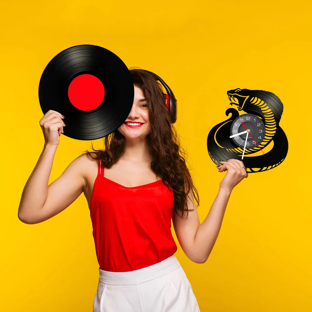 Настенные часы с виниловой пластиной и змеиным принтом дикой кобры настенные