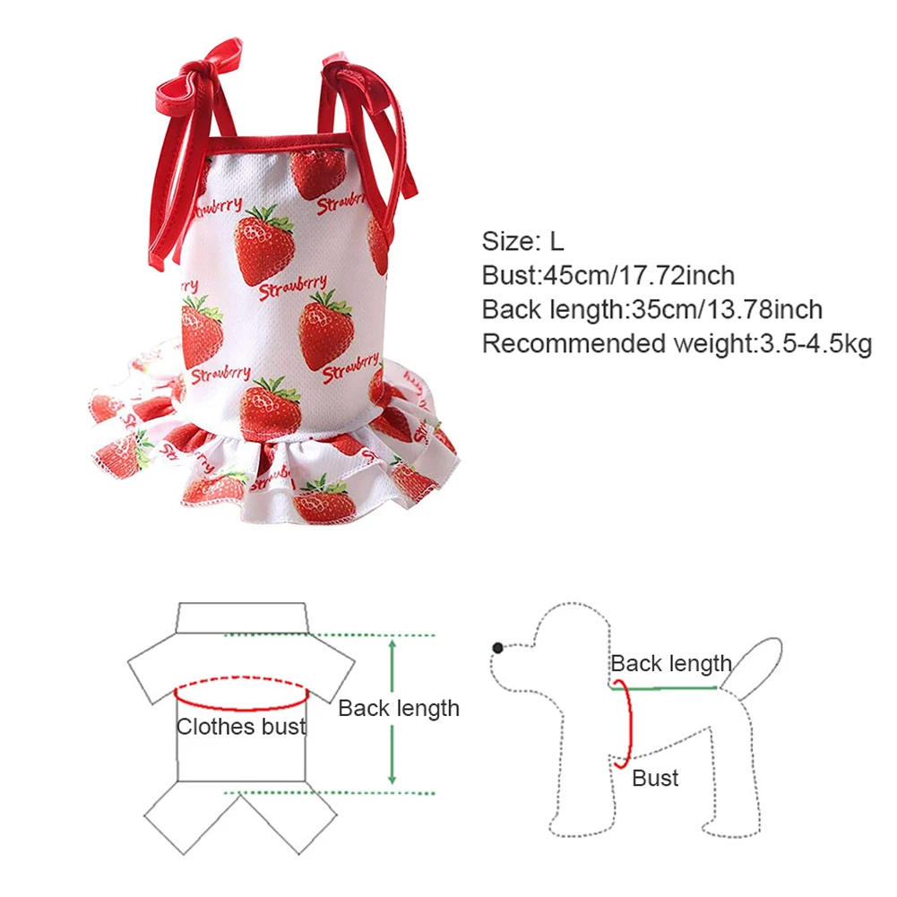 

Dog Dress Puppy Vest Skirt Cat Pet Party Strawberry Print Sundress Vest Lovely Spring/Summer Clothes L Overall Small Meduim Cat