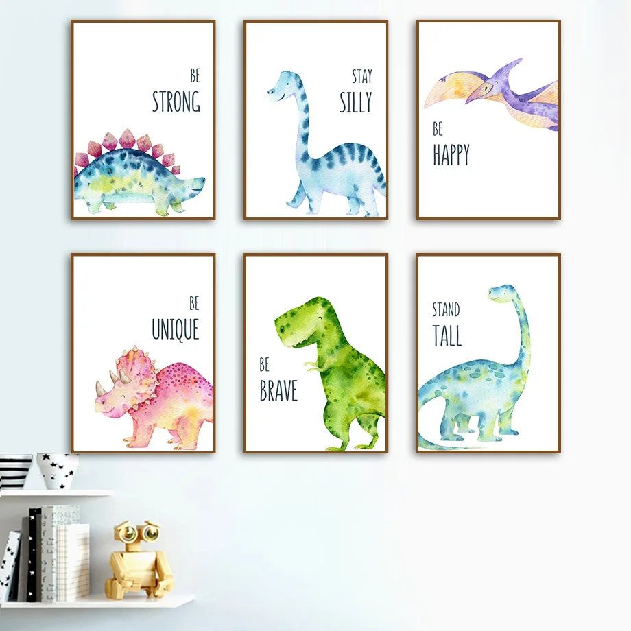 

Cute Dinosaus Tyrannosaurus Pterodactyl Cartoon Wall Art Canvas Painting Nordic Posters And Prints Wall Pictures Kids Room Decor