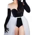 Перчатки женские вельветовые, черные, очень длинные, 70 см