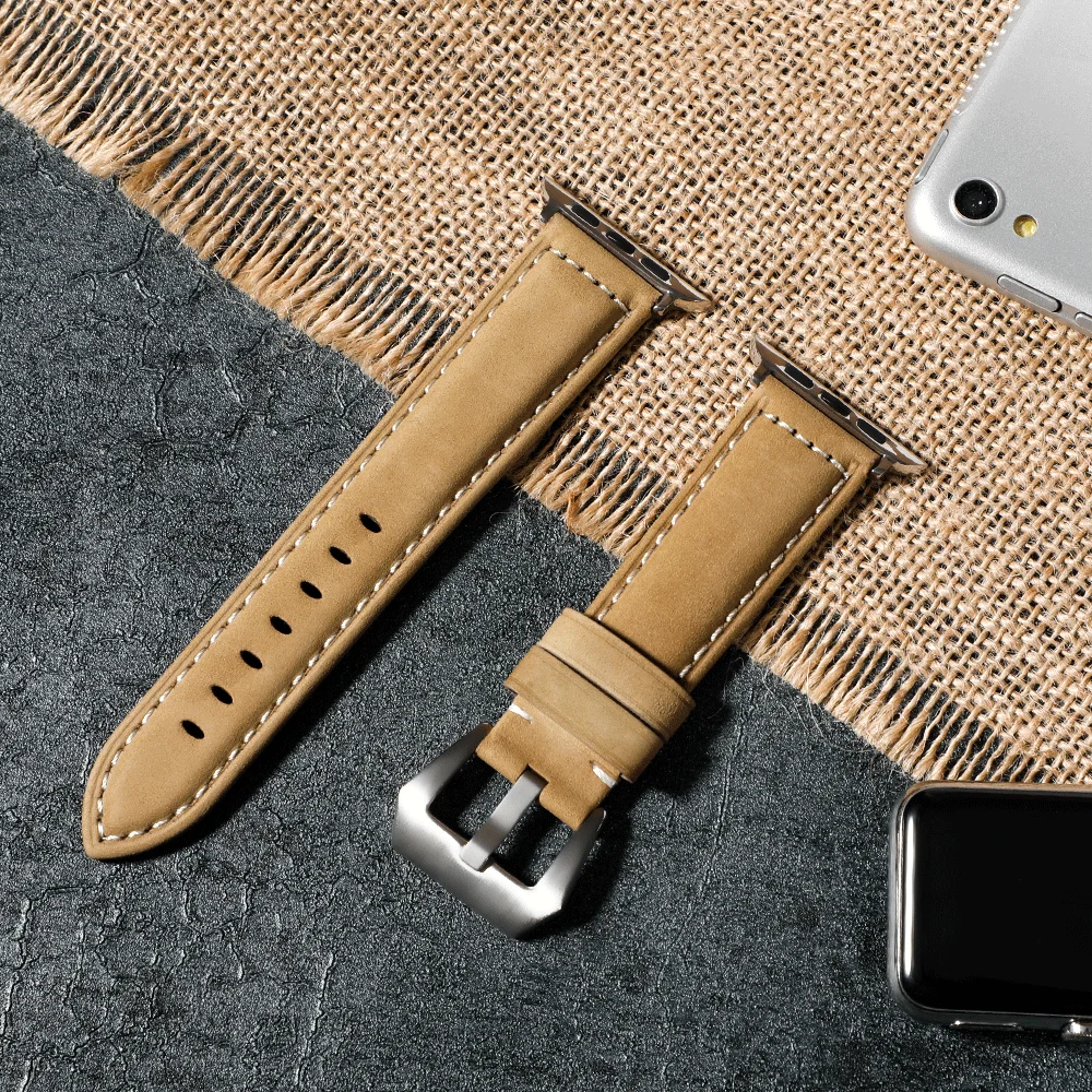 Ремешок из натуральной кожи для Apple Watch Band 44 мм 40 iWatch band 38 42 Ретро ремешок часов