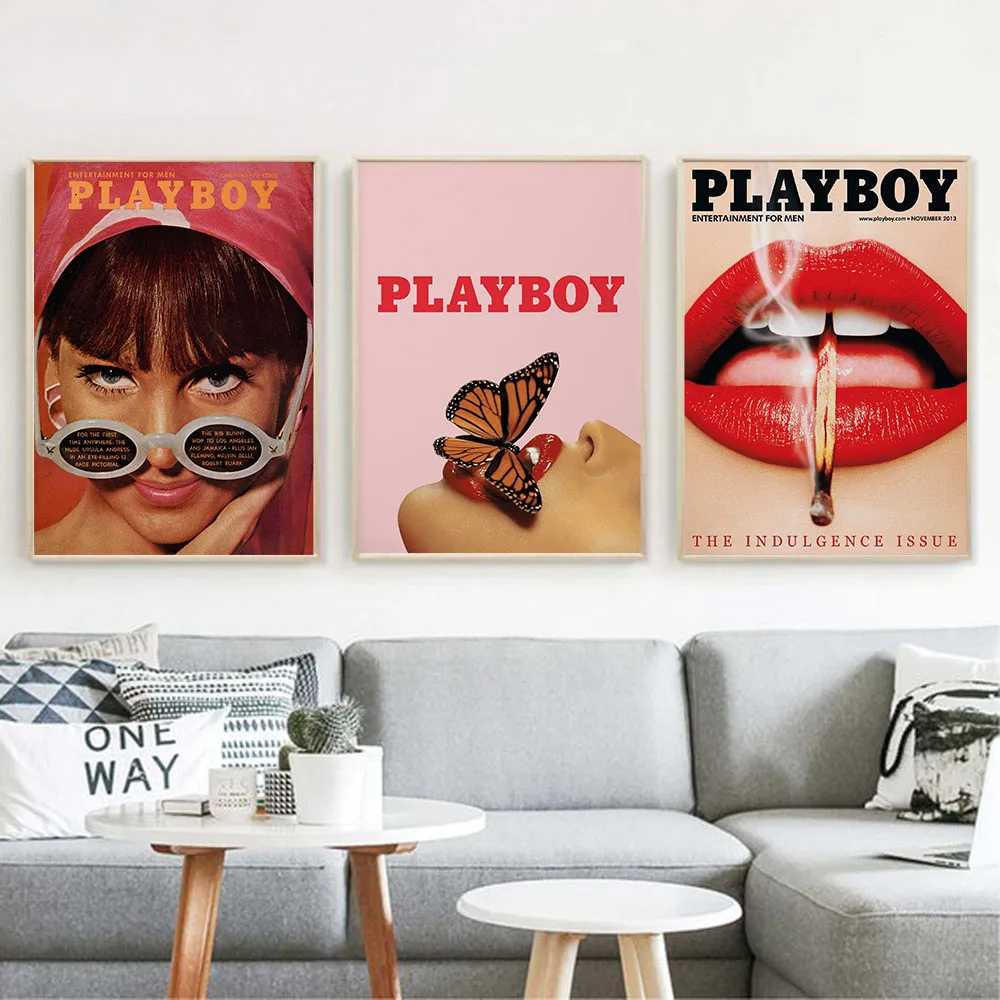 

Vintage Fashion Poster Wall Art Print Red Canvas Painting Butterfly Sexy Lips Woman Pictures for Nordic Living Room Home Decor