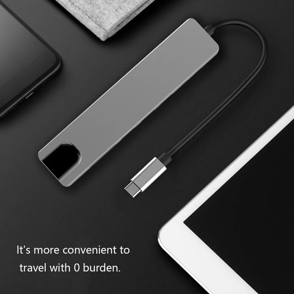 

6 in 1 USB 3.0 High Speed Type-C Hub Multiports Usb-C to 4K 30HZ HD Laptop Rj45 Gigabit Ethernet Network PD Hub for Notebook