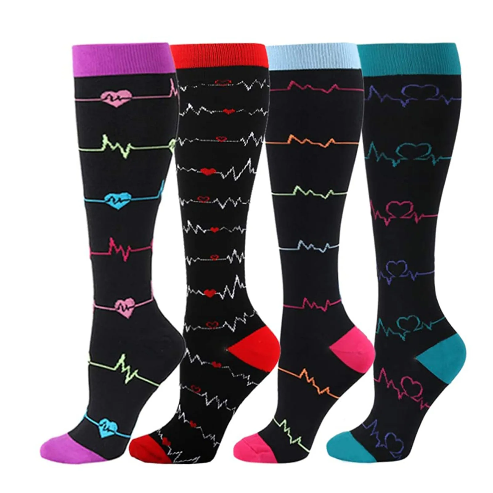 

4 Pairs Women Flight Travel Running Athletic Socks Harajuku Print Wide Calf Compression Superelastic Sports Socks носки женские