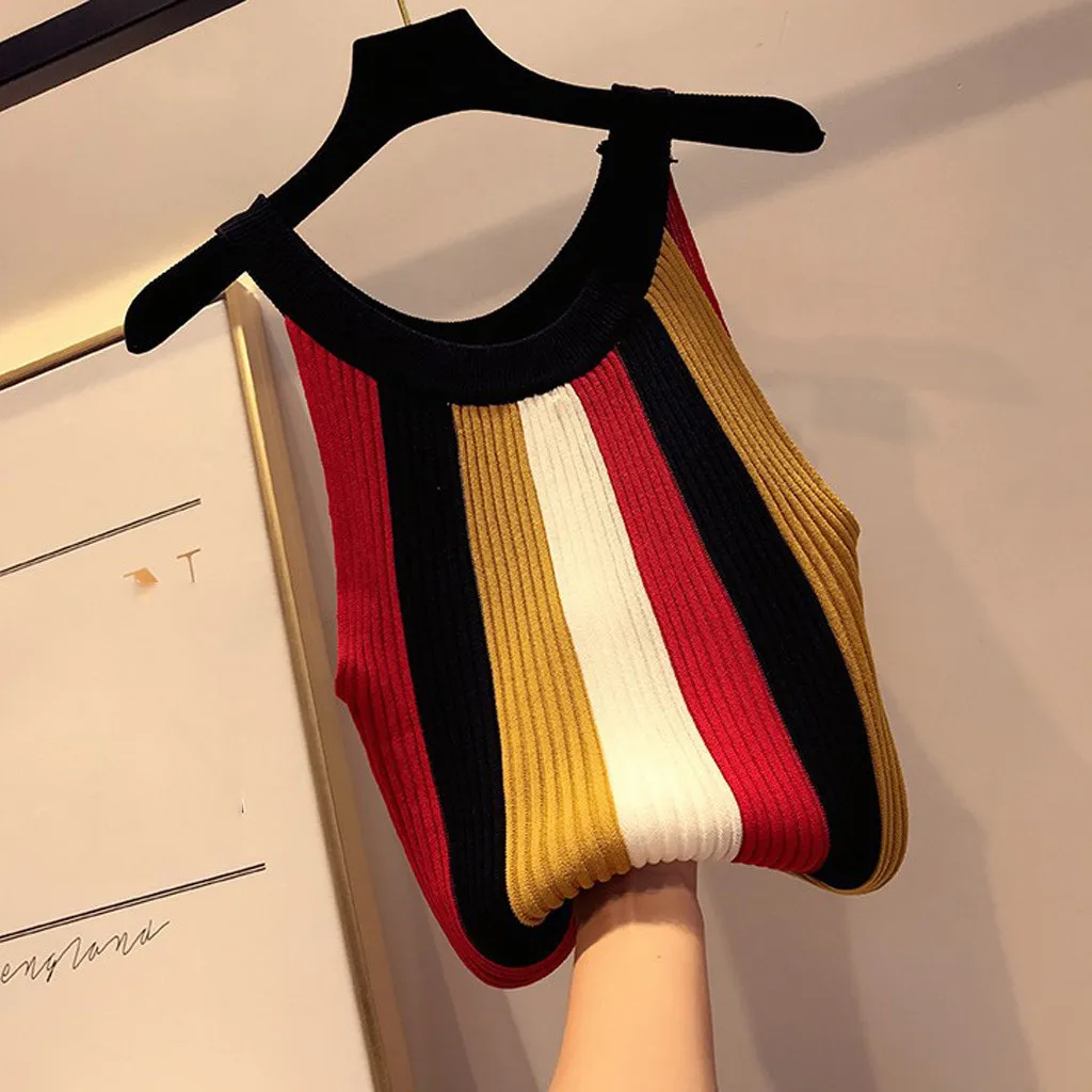 Женский Повседневный жилет без рукавов облегающие Топы в полоску стиле пэчворк с