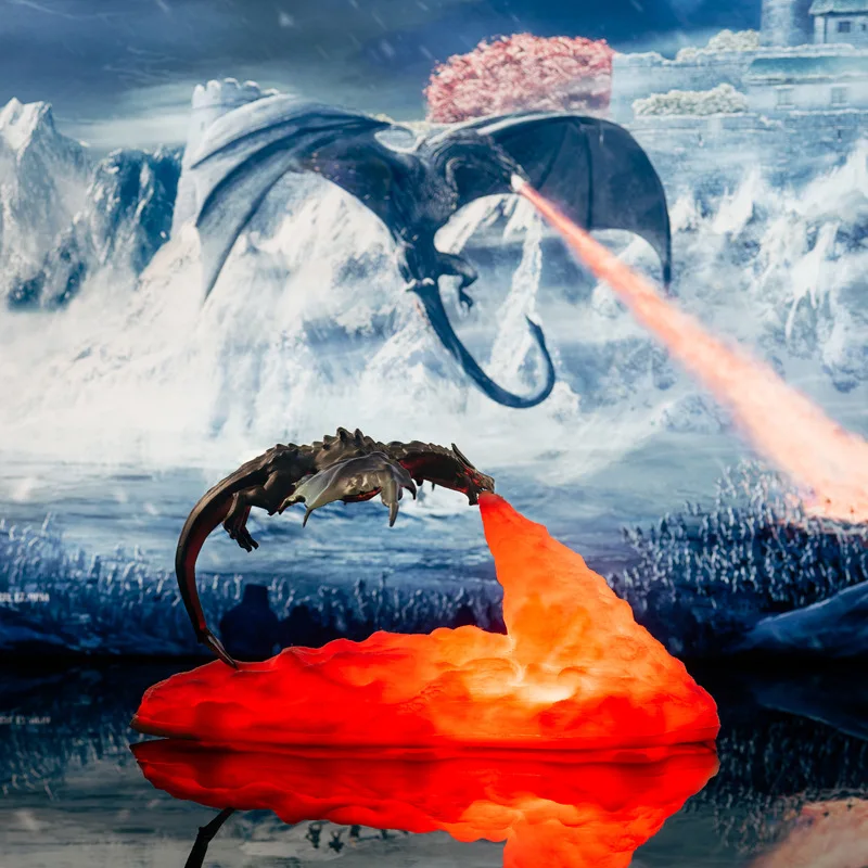 

3D Printing Fire-Spraying Dragon Ornament Light Bedroom Creative Decor Desktop Ornament Led Charging Birthday Christmas Gift