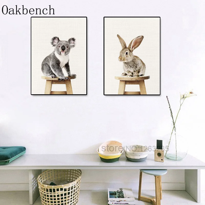 Скандинавский плакат с животным принтом кролика настенная Картина на холсте