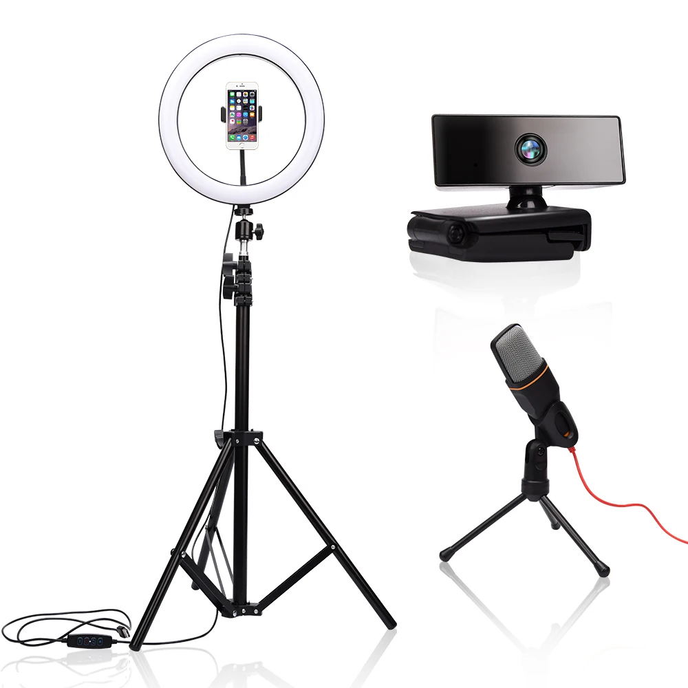 Штатив с регулируемой яркостью и кольцевым свесветильник 26 см Full HD 1080P Веб камера