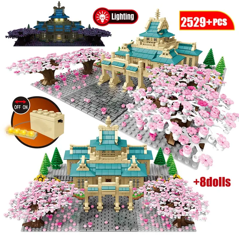 2529PCSC Friends City Street View Tree House Flower Architecture Bricks herry Blossom Season Model Building Blocks Toys for Girl