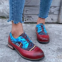 new women pu leather splicing lace up closed casual shoes round head deep mouth square heel shoes business tooling shoes kp360