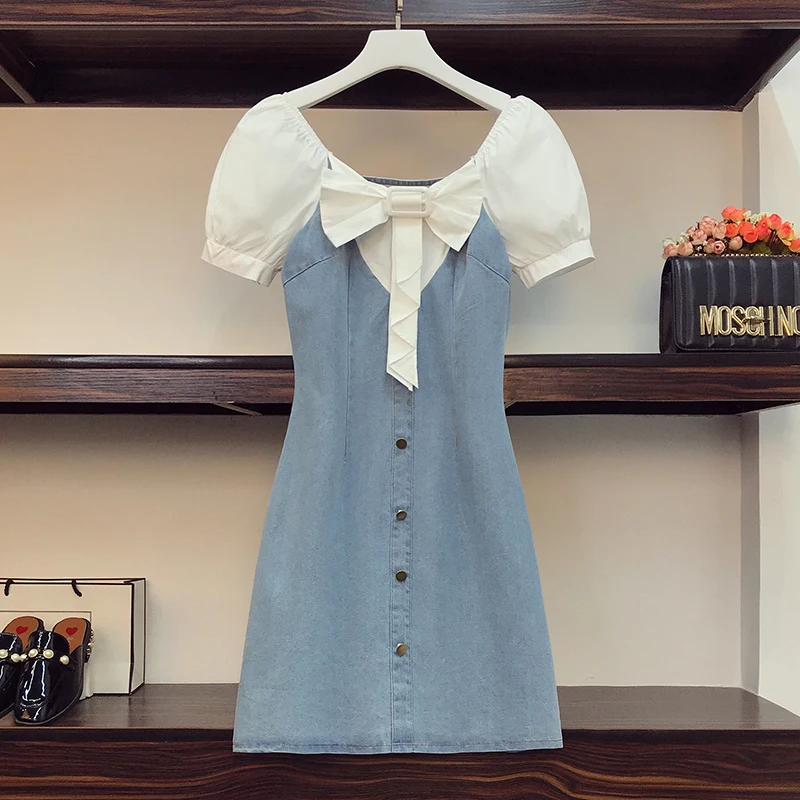 

Summer Fashion Denim Midi Dress Patchwork Vestidos De Festa Elegant Pastel Dresses Woman Party Night Dresses For Women