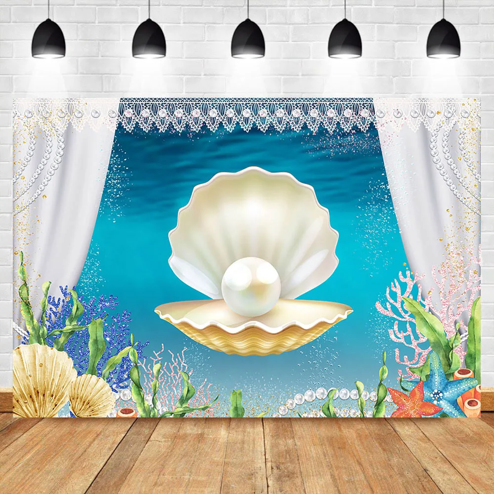 

NeoBack Underwater World Backdrop Pearl Shell Coral Girl's Birthday Banner Photography Backdrops Baby Shower Photo Background