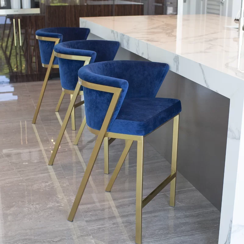 

Luxury Modern Gold Bar Chair Stainless Steel High Foot Stool Counter Chair For Hotel Cafe Home