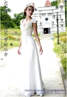 new fashion vestidos robe de soiree formales white long cap sleeve beading chiffon gown party evening mother of the bride dress