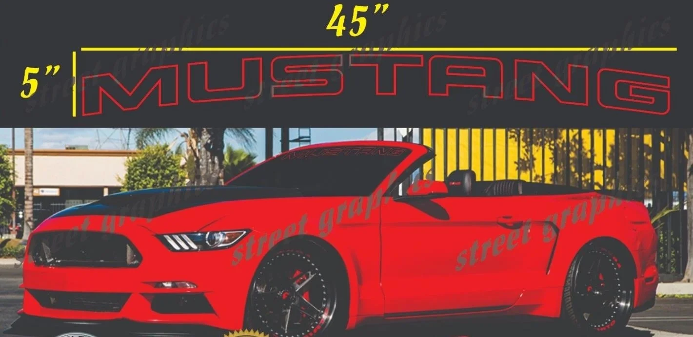

For Mustang Outline Front Windshield Banner Decal Ford 5" x 45"