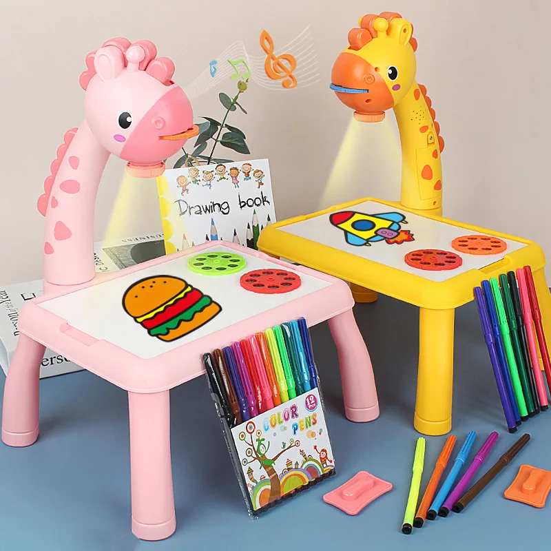 

Children'S Projection Drawing Board Pink Deer Multifunctional Early Education Enlightenment Toy Erasable Writing Drawing Board