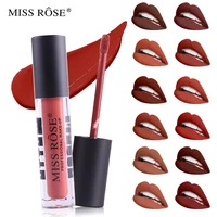 miss rose makeup 12 color matte lip gloss transparent tube dumb black cover not easy to color waterproof lip gloss gift for girl