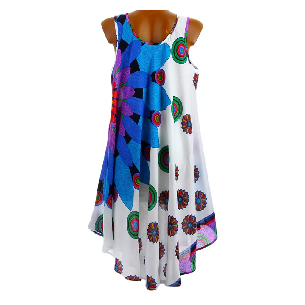 Женский сарафан с принтом в этническом стиле свободный без рукавов круглым