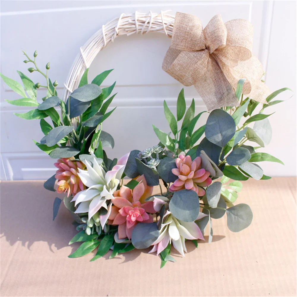 

Artificial Succulent Twig Wreath Simulation Succulent Fake Flower Wreath Handmade Round Garland Design For Front Door Wall Decor