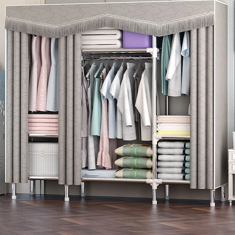 

Simple Wardrobe Cloth Cabinet Steel Pipe Thickened Reinforced Oxford Cloth Thicken Zipper Compartment All Steel Frame
