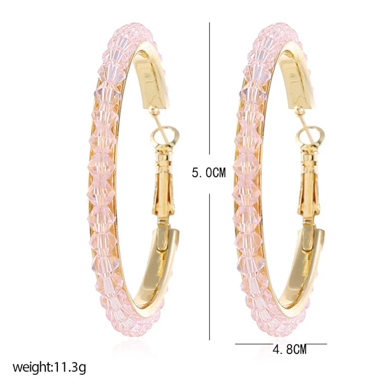 Серьги кольца женские с бусинами из кристаллов плетеные вручную имитация Plearls