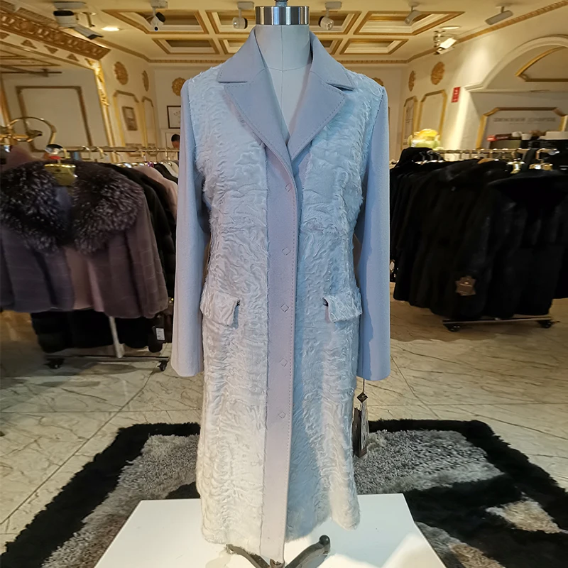 Модное пальто из овечьей шкуры Karakul импортное меховое сочетающееся с итальянским