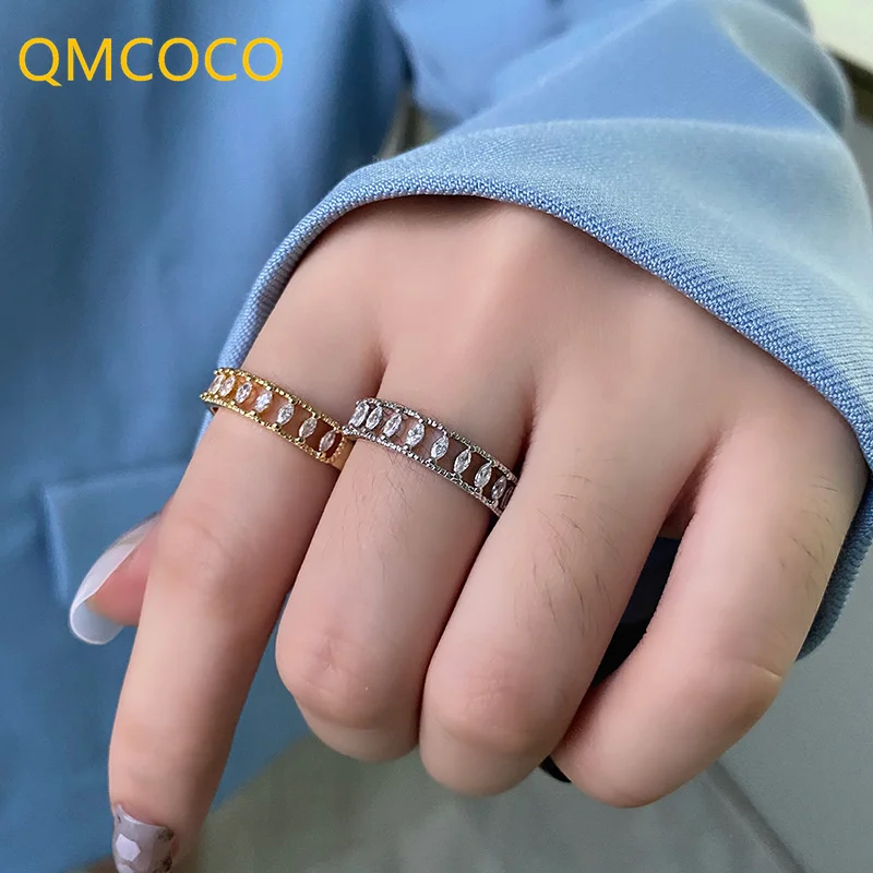 

QMCOCO 925 Серебряные летние новые перстни с фианитами геометрические перстни для женщин Простые Модные Элегантные кольца для вечерние