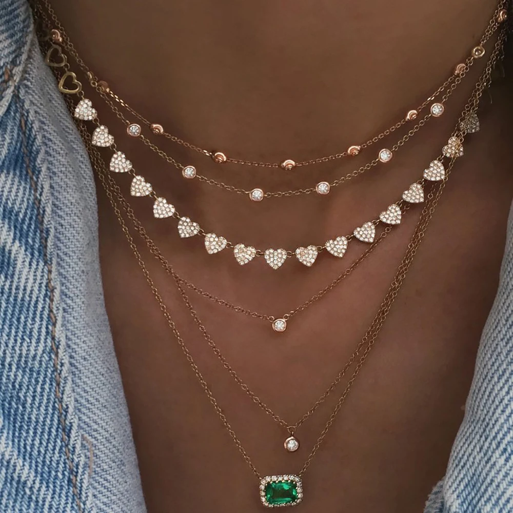 Женское многослойное ожерелье с кристаллами Золотистое Ожерелье подвесками в