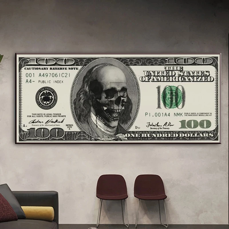 Современное искусство доллар череп холст плакаты и отпечатки Творческий