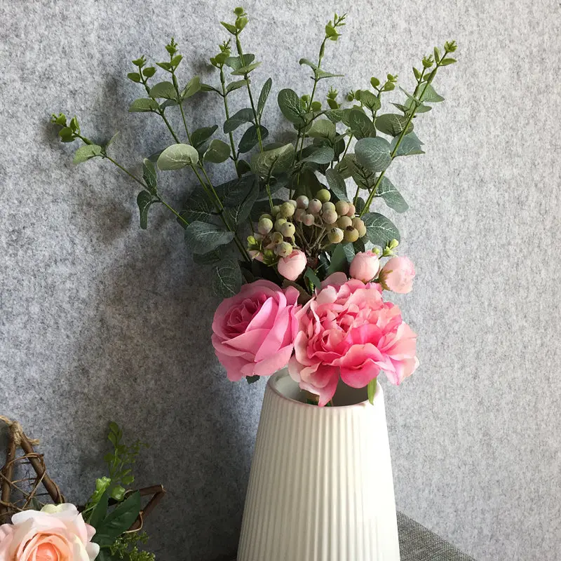 

Искусственные розы, пионы, эвкалипт ручной работы, 8 веток, свадебное украшение, цветы на День святого Валентина, искусственные цветы