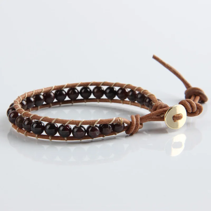 JINSE кожаный браслет с бусинами 1 слой 6 мм натуральный гранатовый браслеты