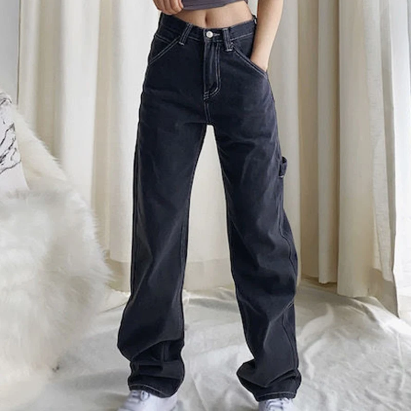

High Waist Wide Leg Jeans Woman Loose Casual Overalls Female Fashion Simple Design Plus Size Trousers Women 2021 Black Jeans