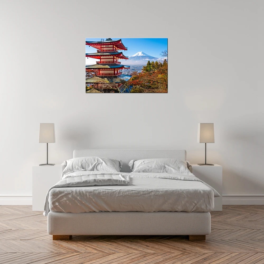 Черная белая красная холщовая Настенная картина печать на фоне Fuji японский Храм