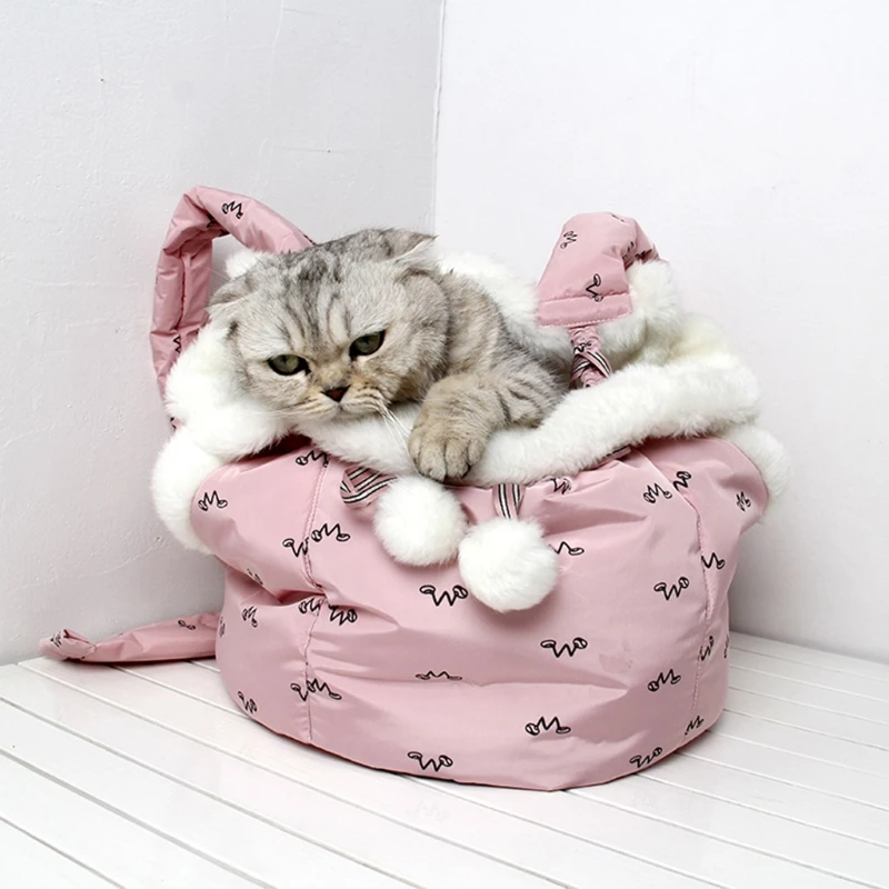 

Pet Cute Carrier Bag Warm Front Hanging Chest Pack Semi-Closed Shoulder Backpack for Outdoor Carrying