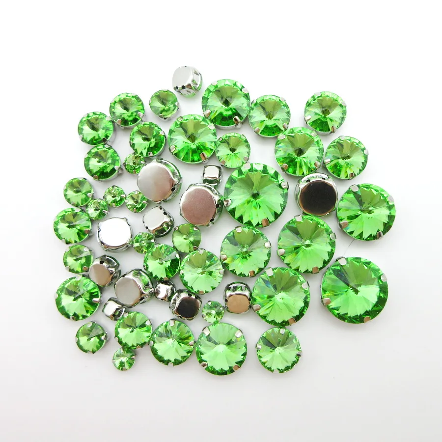 Peridot прозрачные стеклянные стразы Смешанные Круглые Rivoli в форме 7 размеров