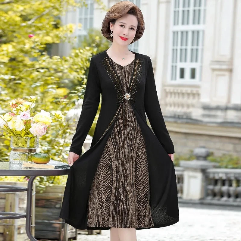 Новинка весенне-осенние платья для женщин среднего возраста платье-двойка выше
