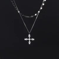 fine female cross crystal pendants pure s925 silver chains necklaces shiny choker necklaces fashion jewelry gifts for women