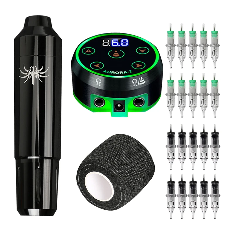 Professional Tattoo Pen Machine Set Tattoo Kit Rotary Pen Permanent Makeup Set LCD Power Supply For Liner and Shader