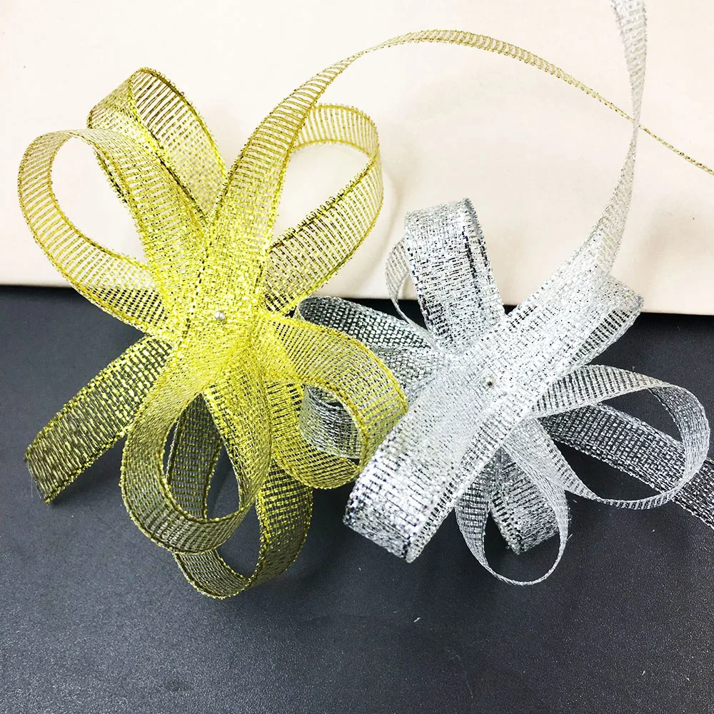 25 ярдов 22 м золотые Серебристые блестящие атласные ленты для DIY Рождественская