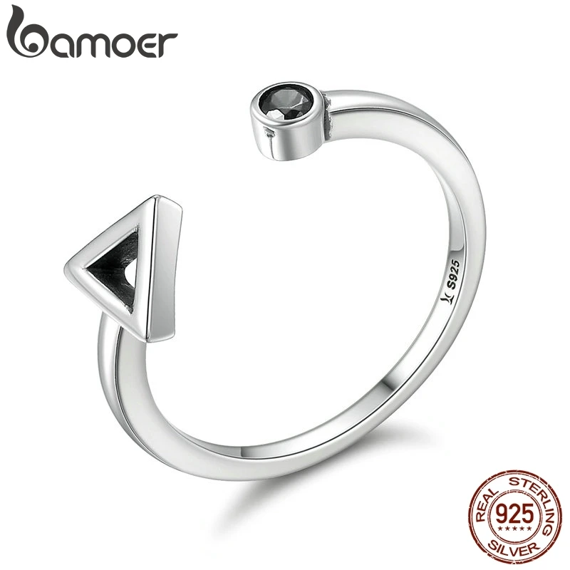 

BAMOER Hot Sale 925 Sterling Silver Geometric Round & Triangle Open Finger Rings for Women Sterling Silver Jewelry Gift SCR144